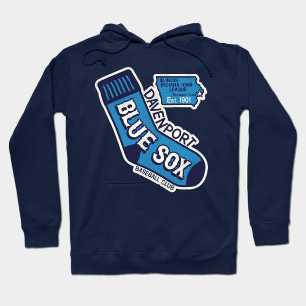 Defunct Davenport Blue Sox Baseball Team Hoodie by Defunctland